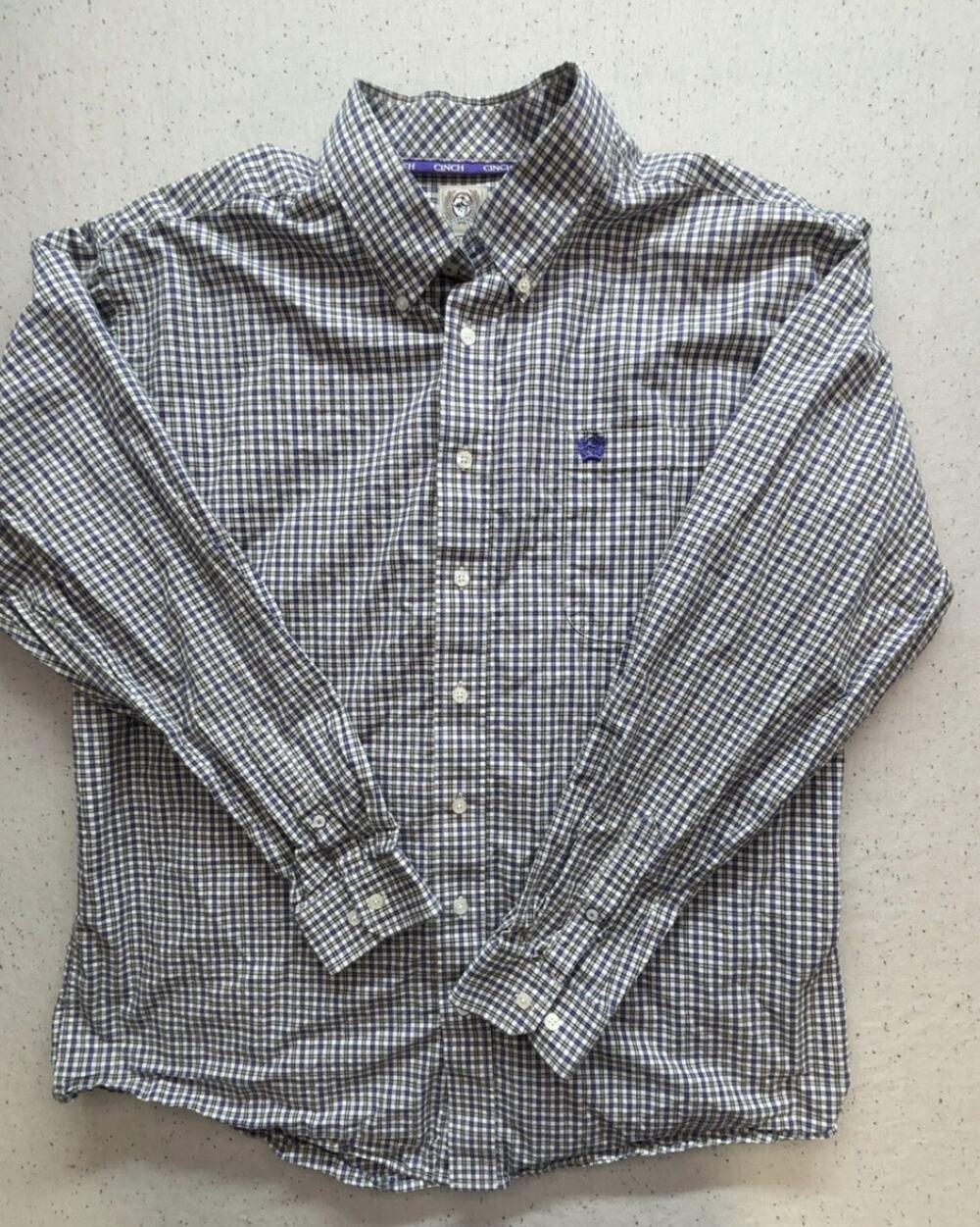 Cinch Western Shirt Mens Large L LS Purple Green Plaid Button Down Cowboy